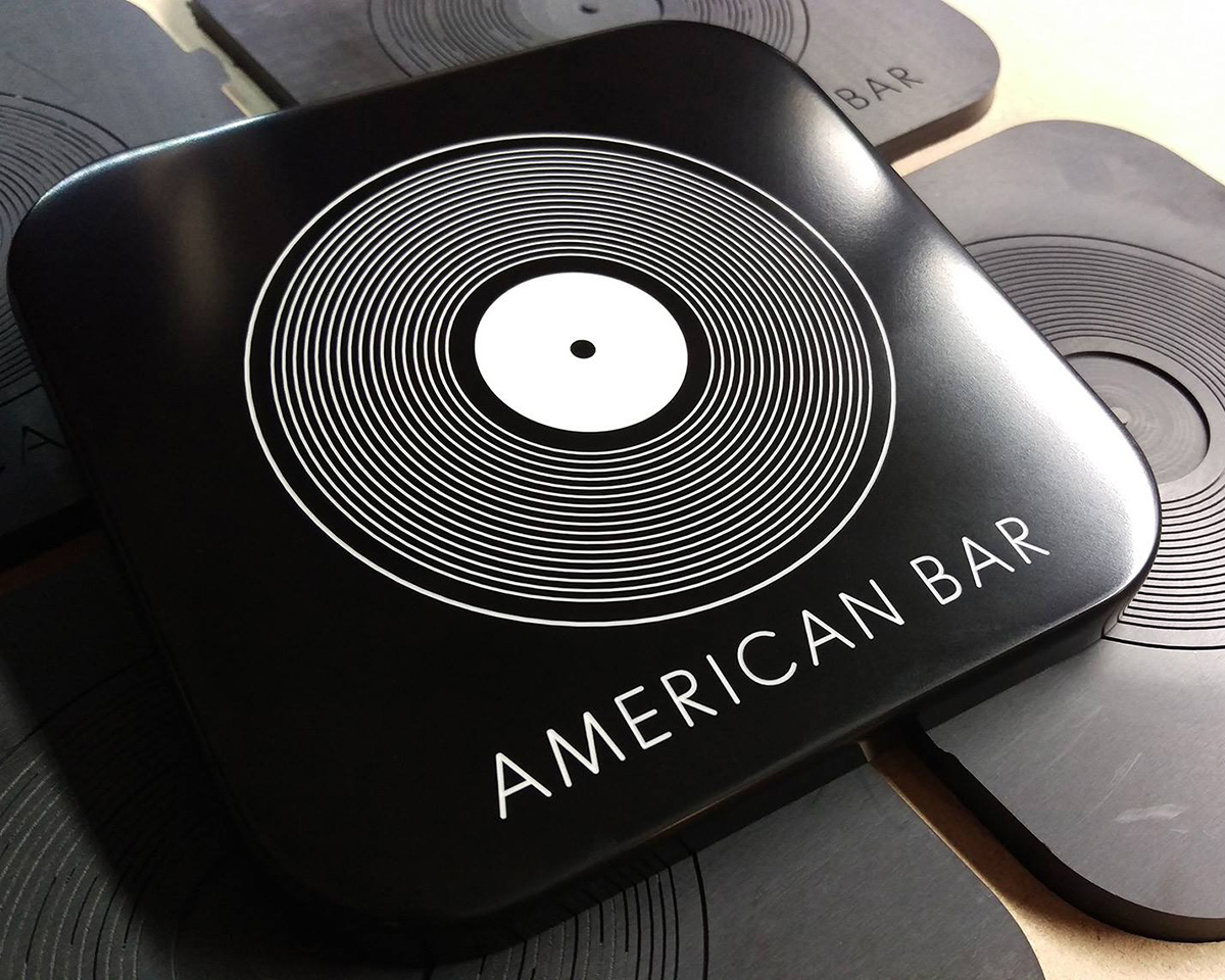 One of 150 Corian cocktail coasters made for the world renowned American Bar at the Savoy Hotel, London.